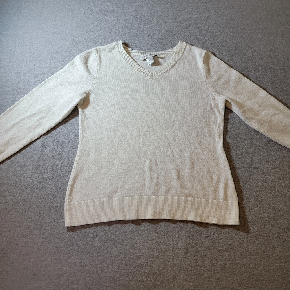 Christopher & Banks Sweater Womens PM White Excellent V-Neck Cotton Blend Knit
